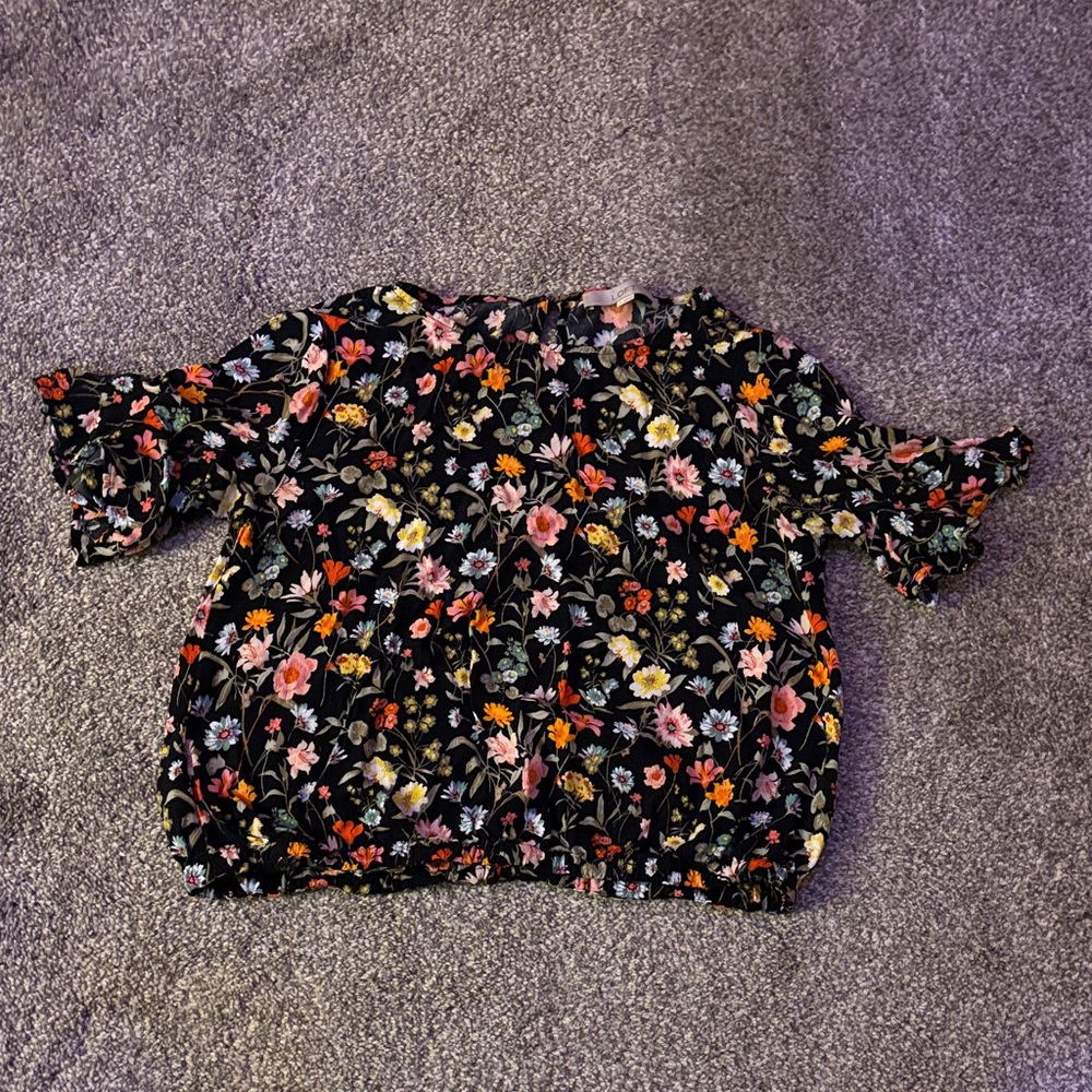 Loft Floral Ruffle Sleeve Women's Top S